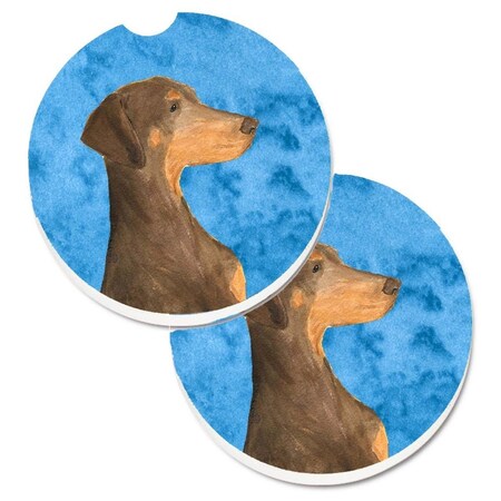Carolines Treasures Blue Doberman Set of 2 Cup Holder Car Coaster SS4755-BUCARC